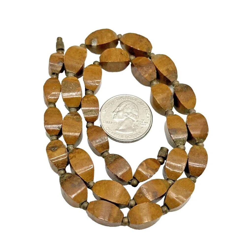 Unique Vintage Stone Bead Choker Necklace Heavy Brown Beige Petrified Wood 20